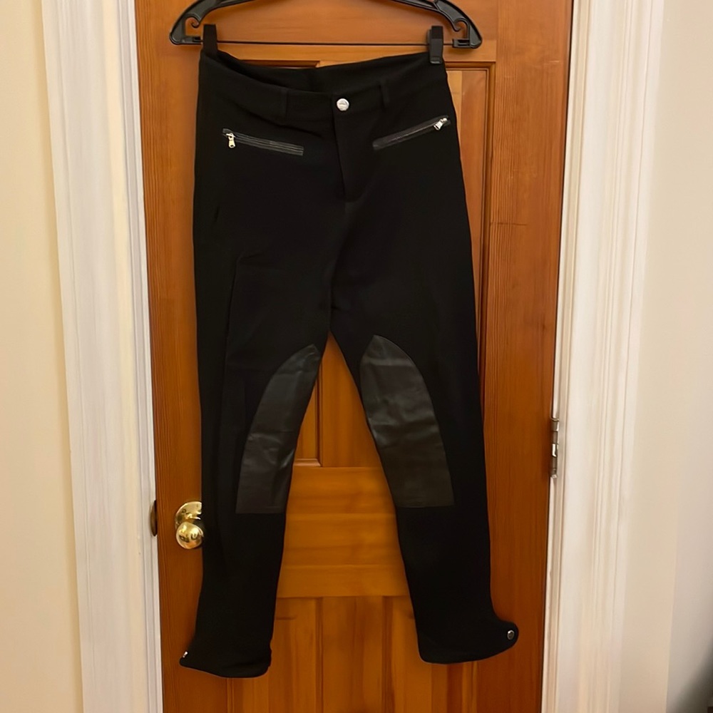 Ralph Lauren Black Riding Pants with Leather Details, Size Small
